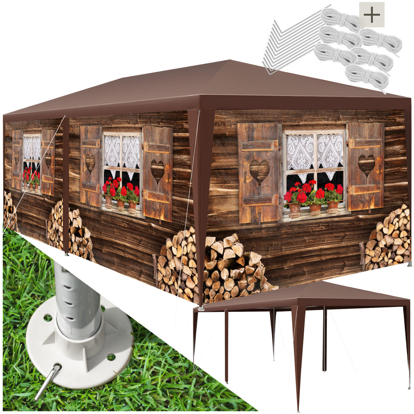 PAVILLON Almchalet,wasserdicht,braun - Braun, Kunststoff (300/250/600cm) - tectake