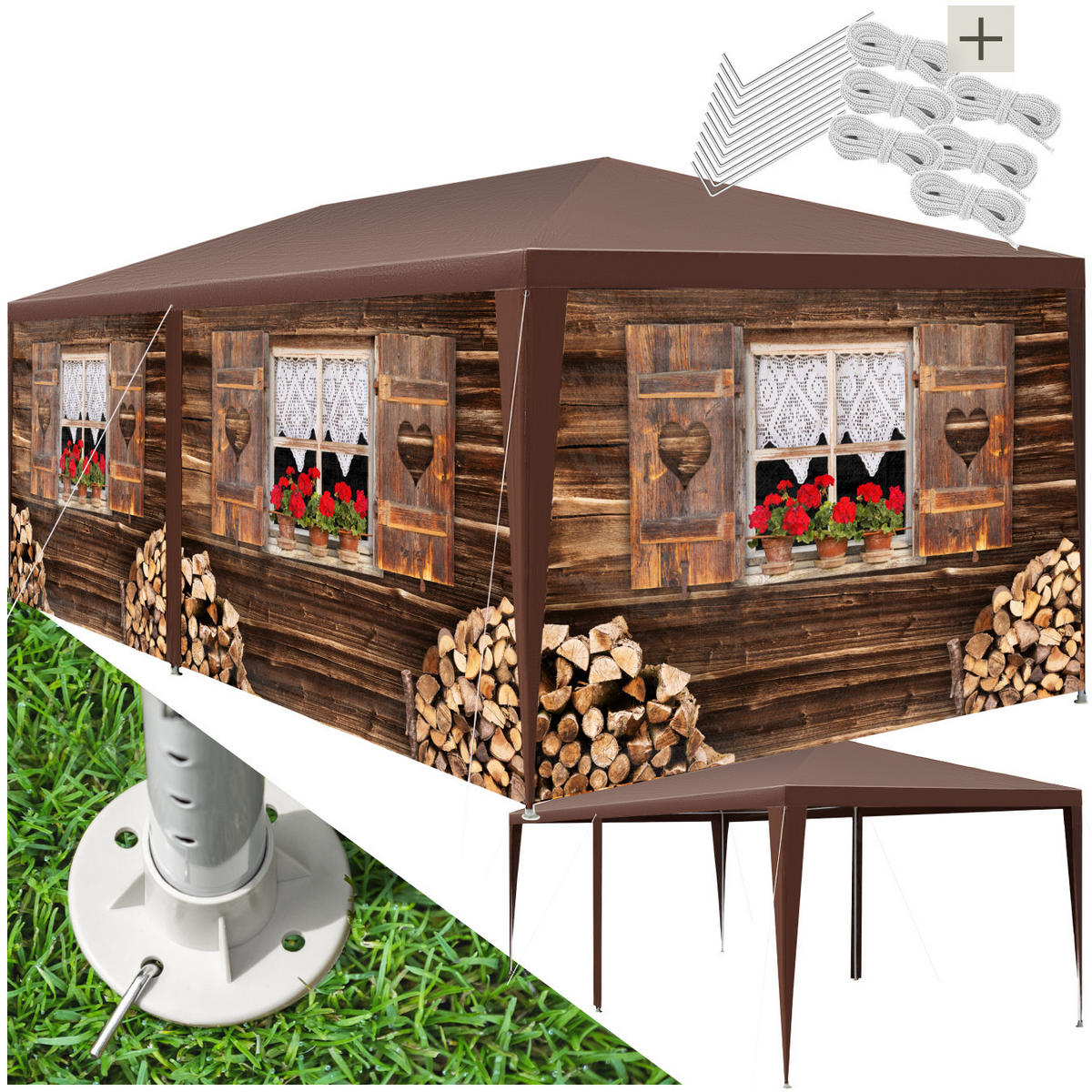 PAVILLON Almchalet,wasserdicht,braun - Braun, Kunststoff (300/250/600cm) - tectake