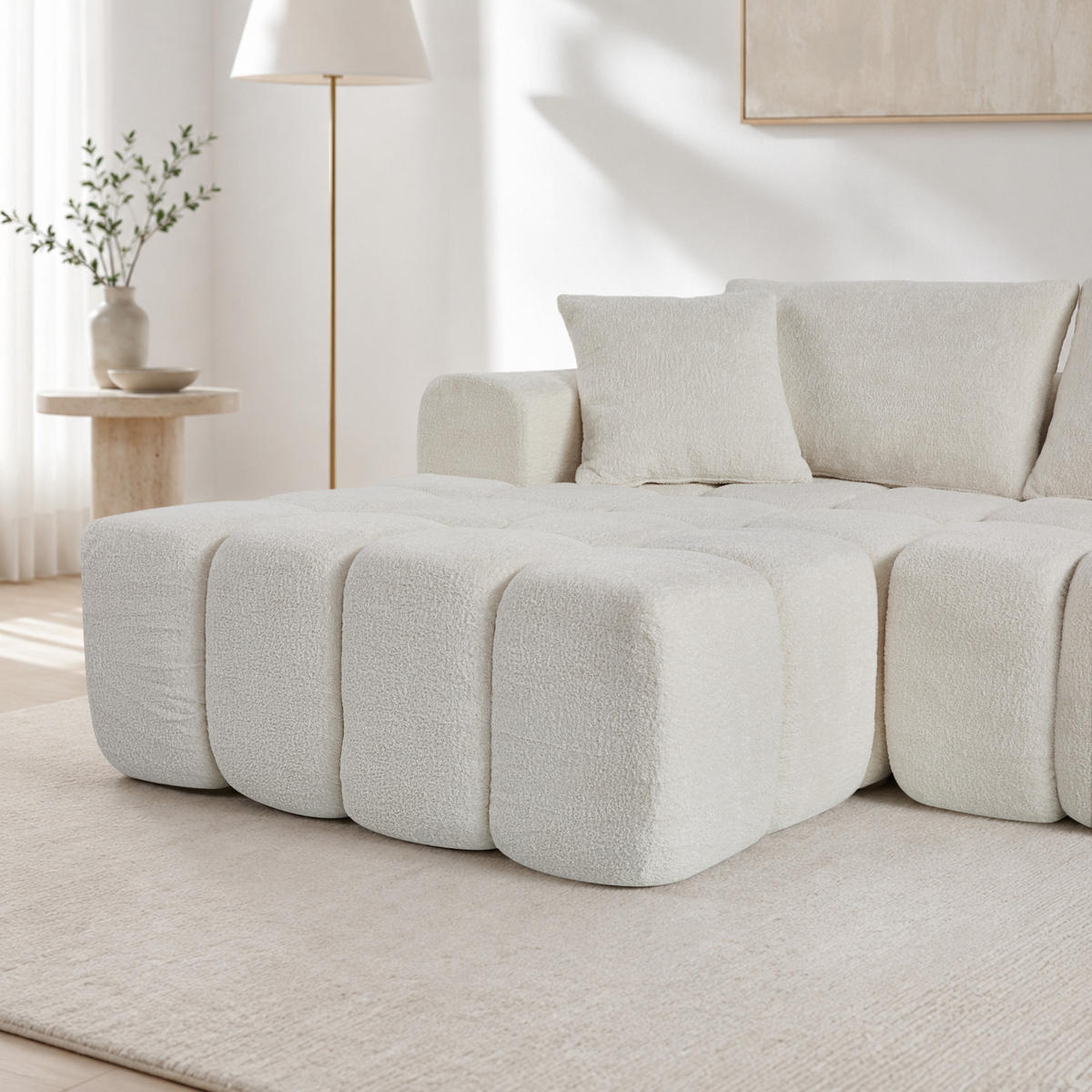 ECKSOFA 249,94/124,97/58,98 cm weiß aus Samtstoff modular und bequem - Weiß, Textil (249.94/124.97cm) - OKWISH