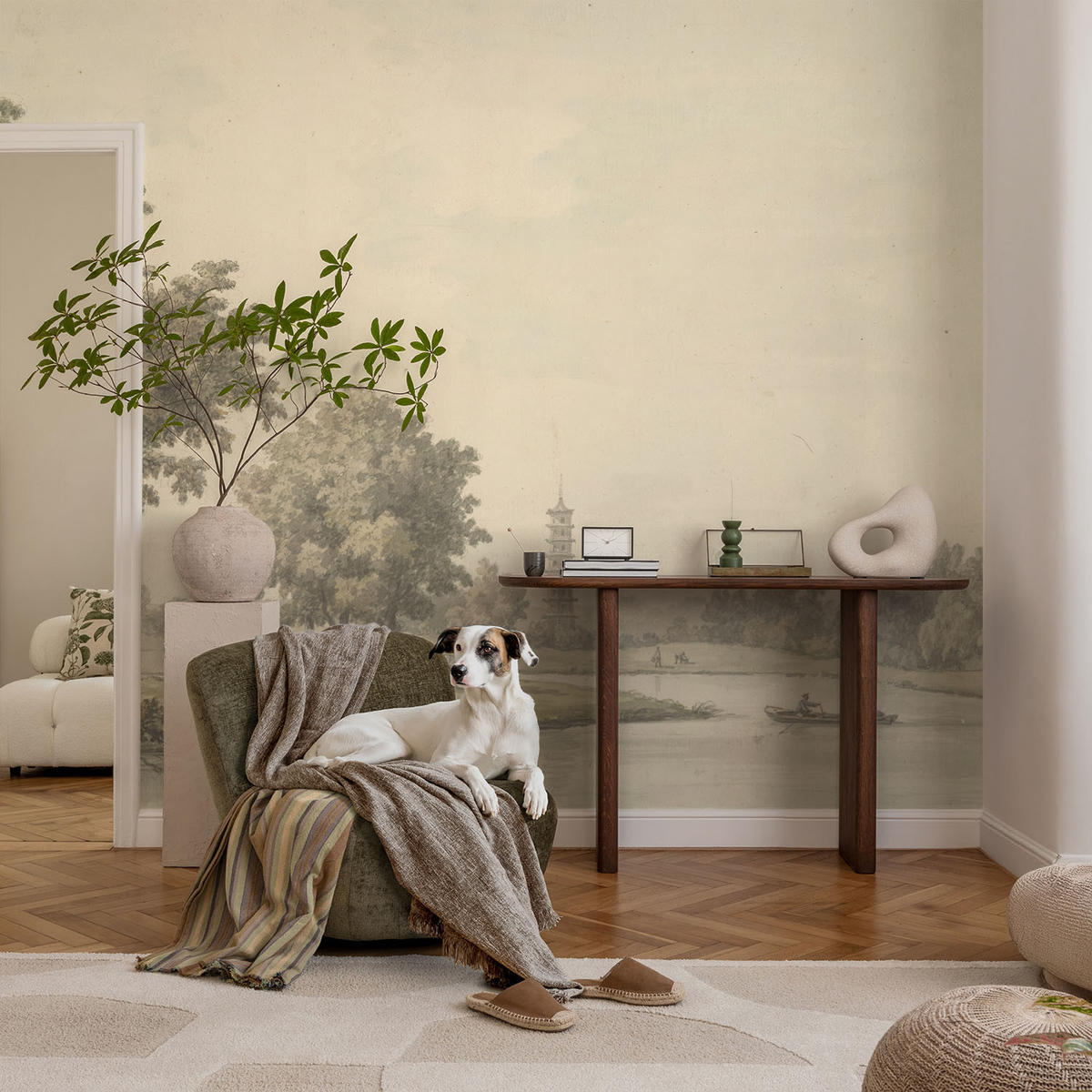 FOTOTAPETE 104x70 cm - Ein ruhiger Park - Grau, Textil (104/70cm) - Wallfluent