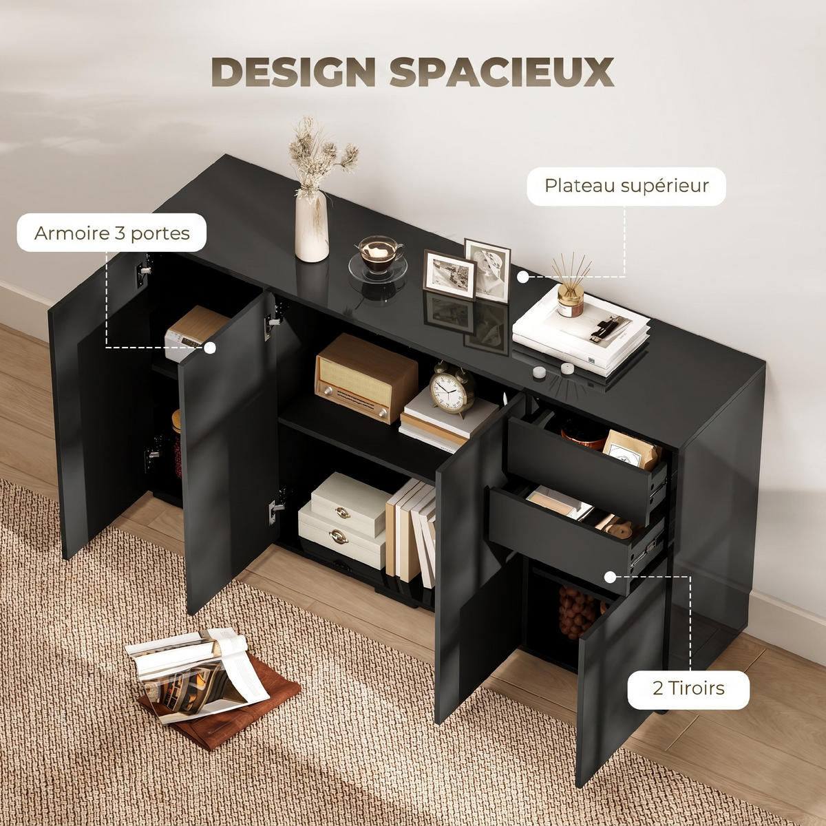 SIDEBOARD Schwarz 140/36/74 cm - Schwarz, Holzwerkstoff (36/74/140cm) - PANGIVO