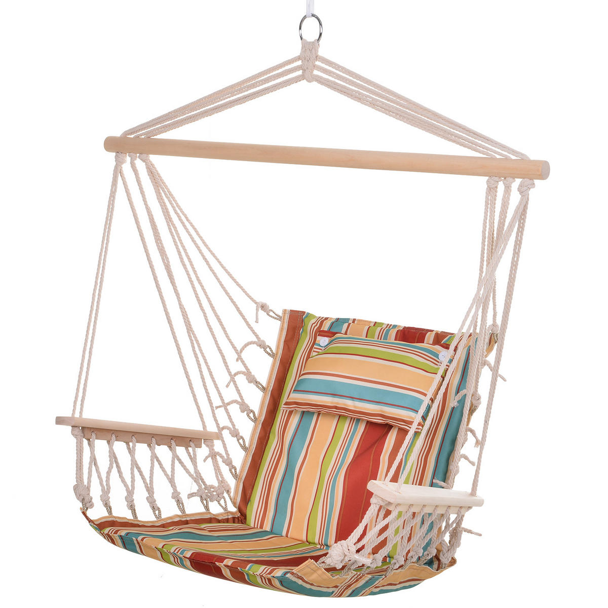 HÄNGESESSEL DE-06994 mit Querstrebe, Kissen, Deckenhaken, bis 100 kg Mehrfarbig - Multicolor, Holz (106/100cm) - ComfortXL