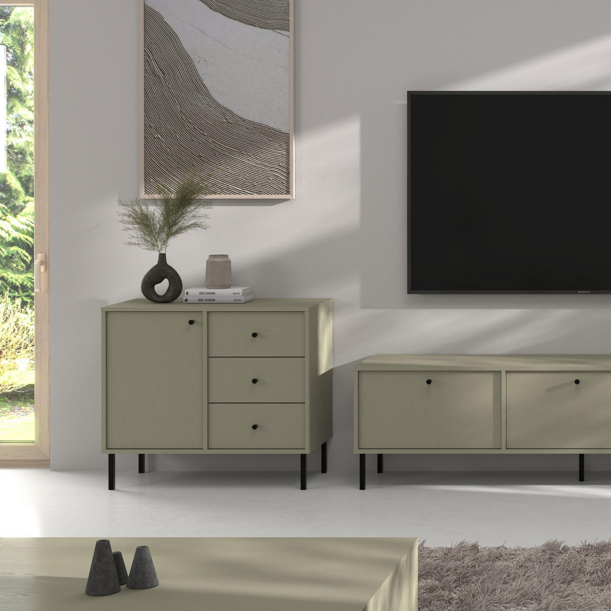 KOMMODE TORINO 84/74/41 cm mit 3 Schubladen 1 Türen Hellgrün - Hellgrün, Holzwerkstoff (84/74/41cm) - MASSENO