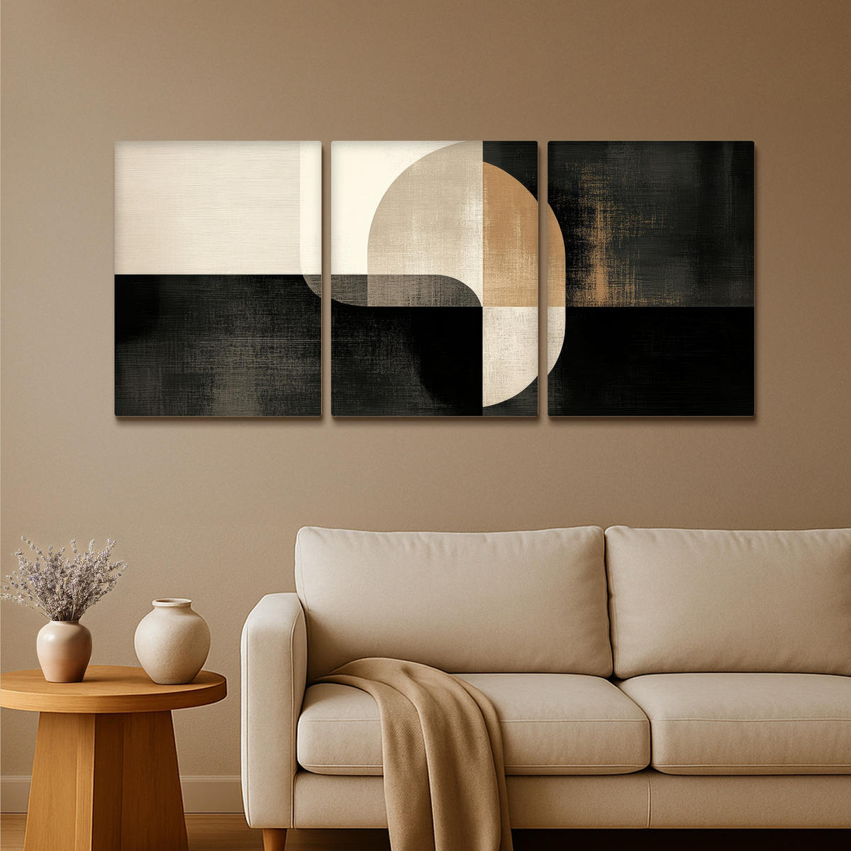 LEINWANDBILD 3er Set Formen - Abstrakt - Gold 180x80 cm - Schwarz, Textil (180/80cm) - MuchoWow
