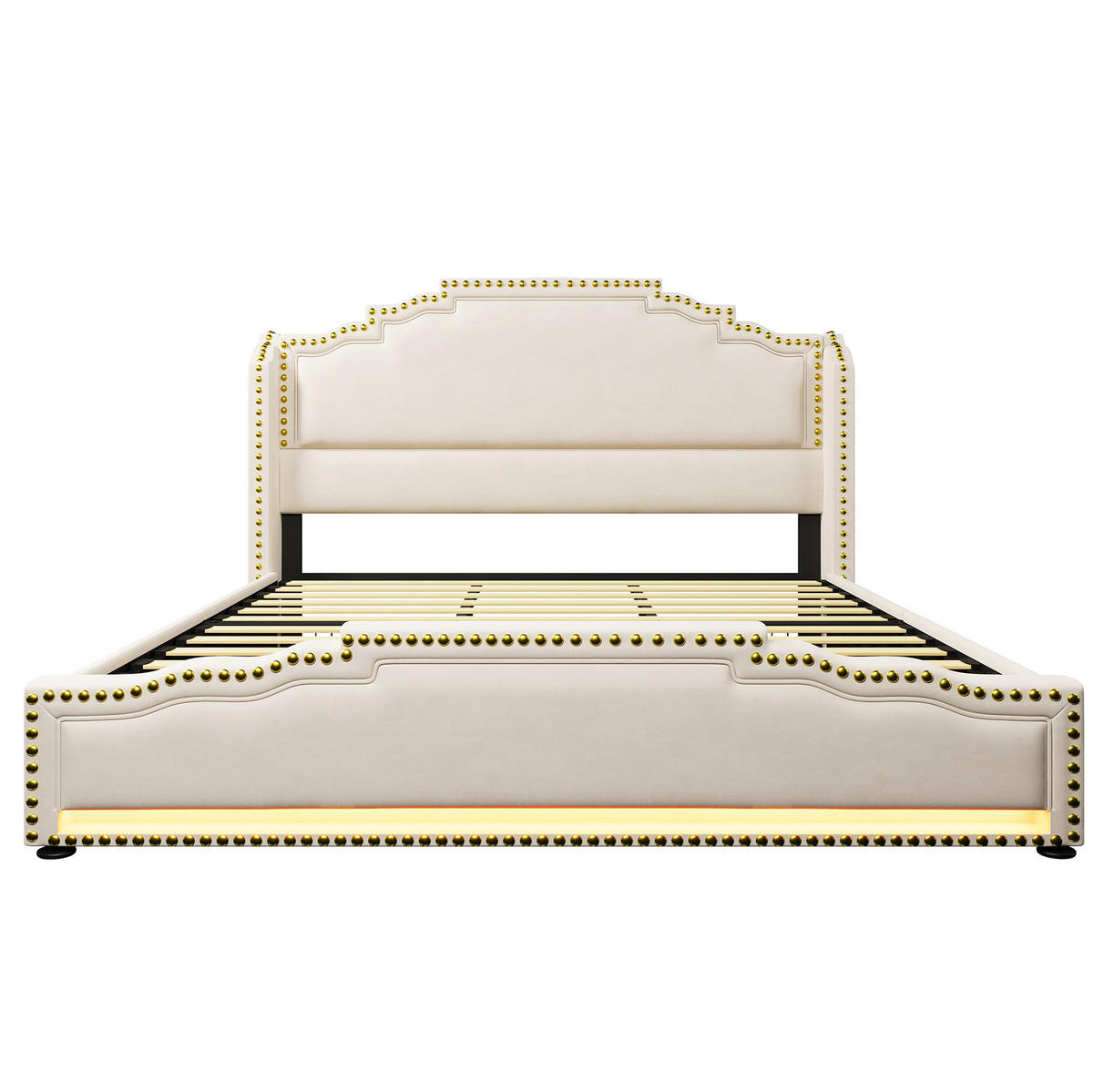POLSTERBETT 180/200 cm aus Samt mit LED-Beleuchtung, USB-C und 4 Schubladen Beige - Beige, Textil (180/200cm) - Modenvie