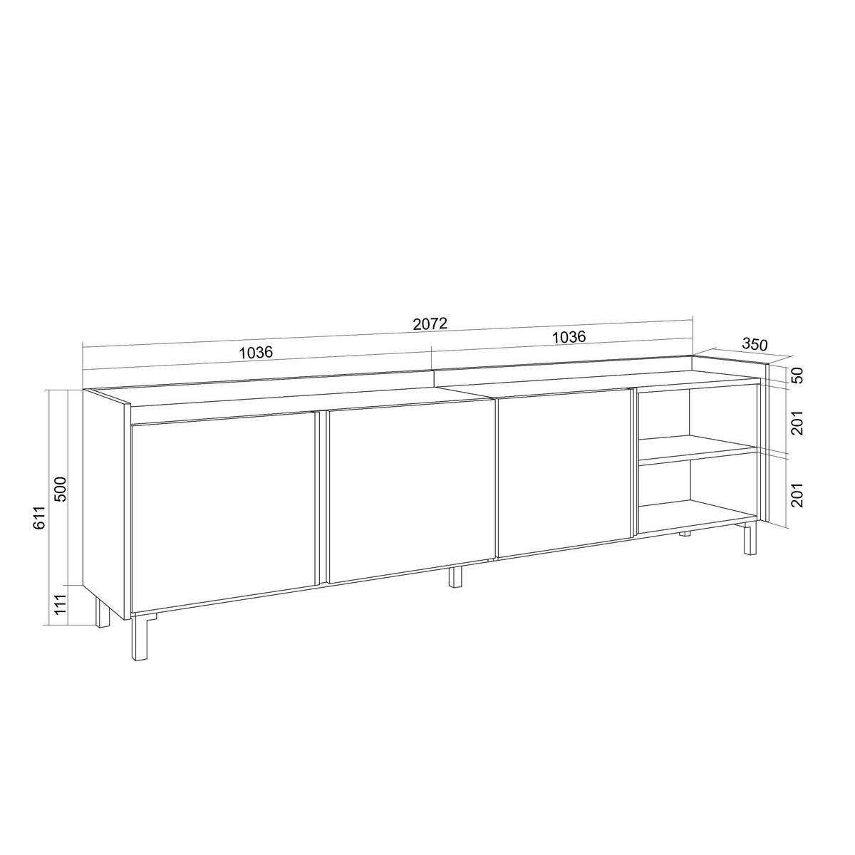 LOWBOARD, Beige, 207/35/61cm, mit Beinen - Beige, Holzwerkstoff (207/61/35cm) - Skraut Home