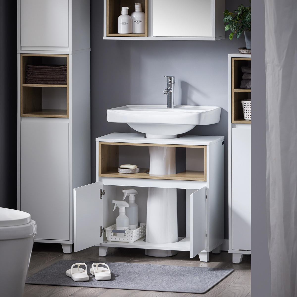 WASCHBECKENUNTERSCHRANK Weiß 60cm - Weiß, Holzwerkstoff (60/61/30cm) - SoBuy