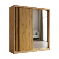 KLEIDERSCHRANK mit Spiegel-Schiebetüren und Aluminium-Leisten - NALLA - 200 cm Artisan+Artisan+Schwarz - Schwarz/Eiche Artisan, Holzwerkstoff (200/216/61cm) - ALTDECOR