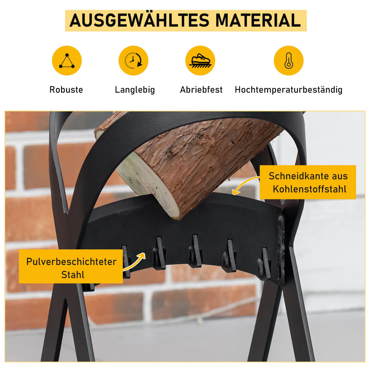 MANUELLER-HOLZSPALTER aus Karbonstahl, Schwarz - Schwarz, Metall (20.8/37.4/24.4cm) - Outsunny