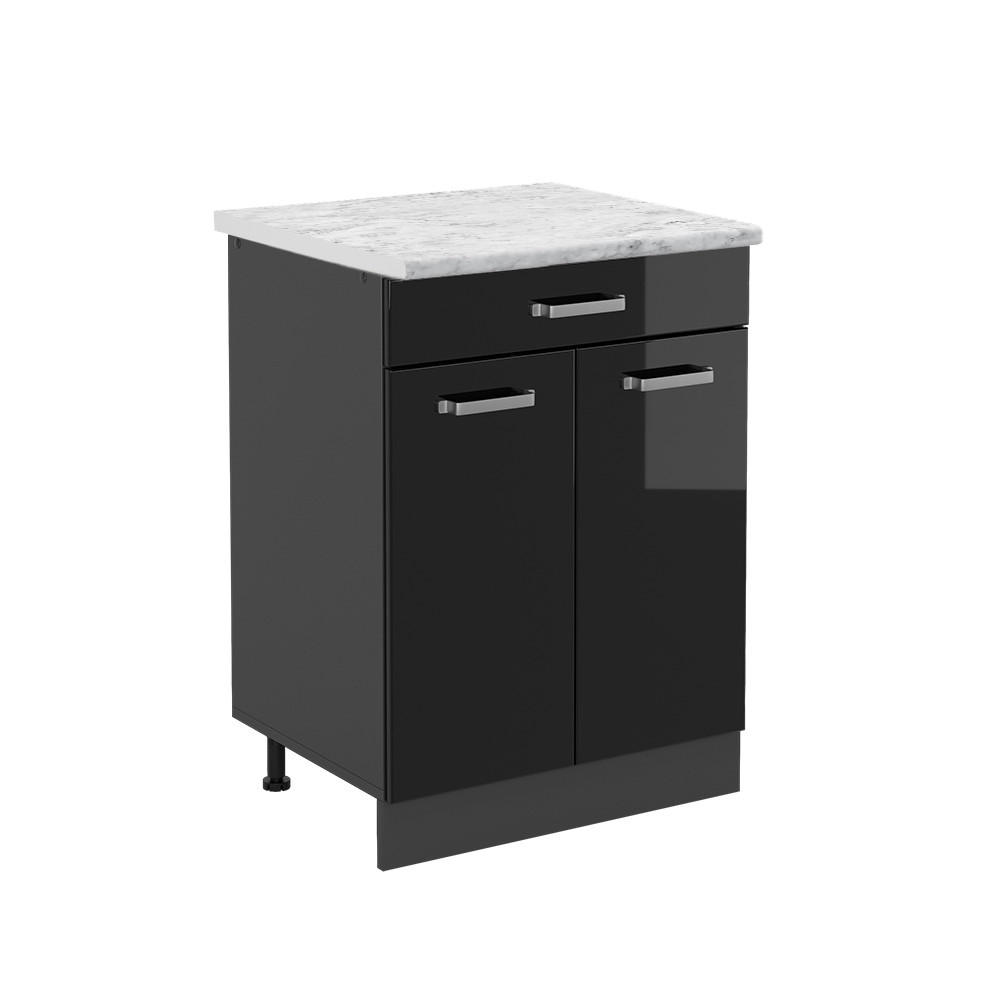 KÜCHENUNTERSCHRANK R-Line Schwarz Hochglanz 80 cm AP Marmor - Schwarz Hochglanz/Anthrazit, Holzwerkstoff (60/81.6/60cm) - Vicco