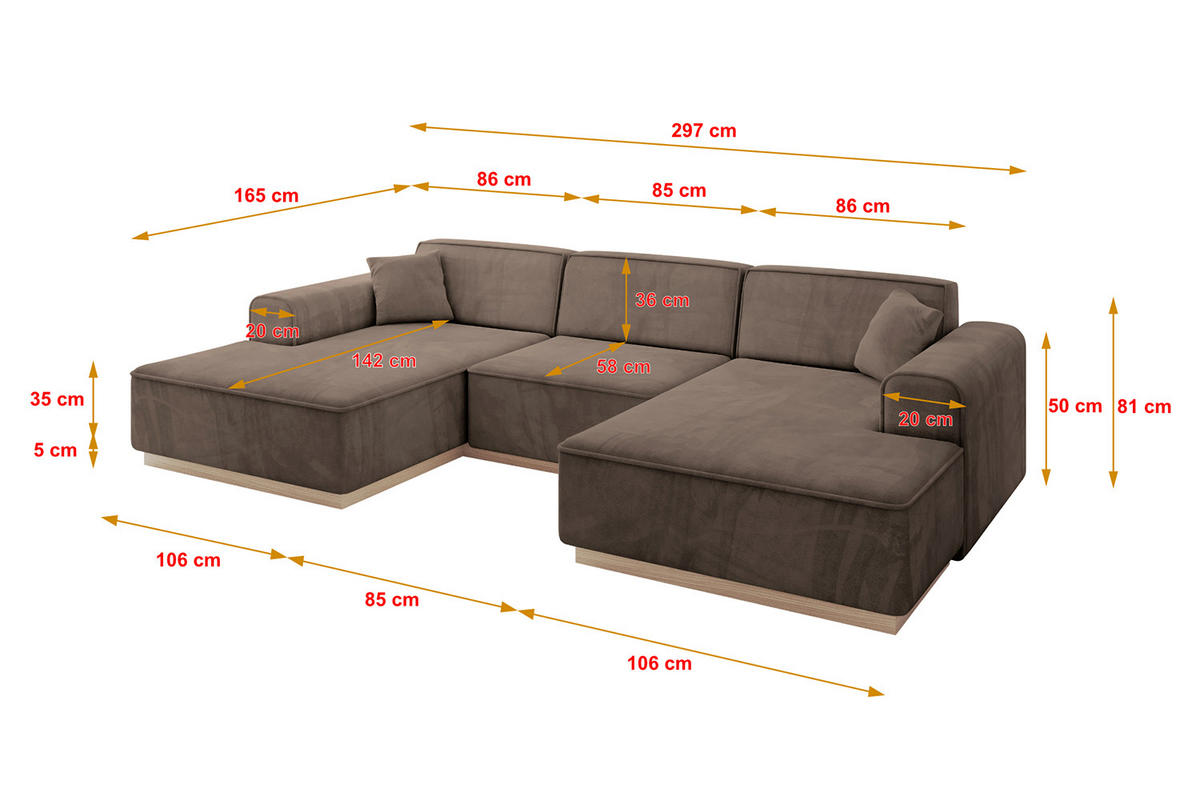 WOHNLANDSCHAFT IREA-U1 - 303x171x83 cm Braun - Braun, Holzwerkstoff/Textil (303/83/171cm) - ALTDECOR