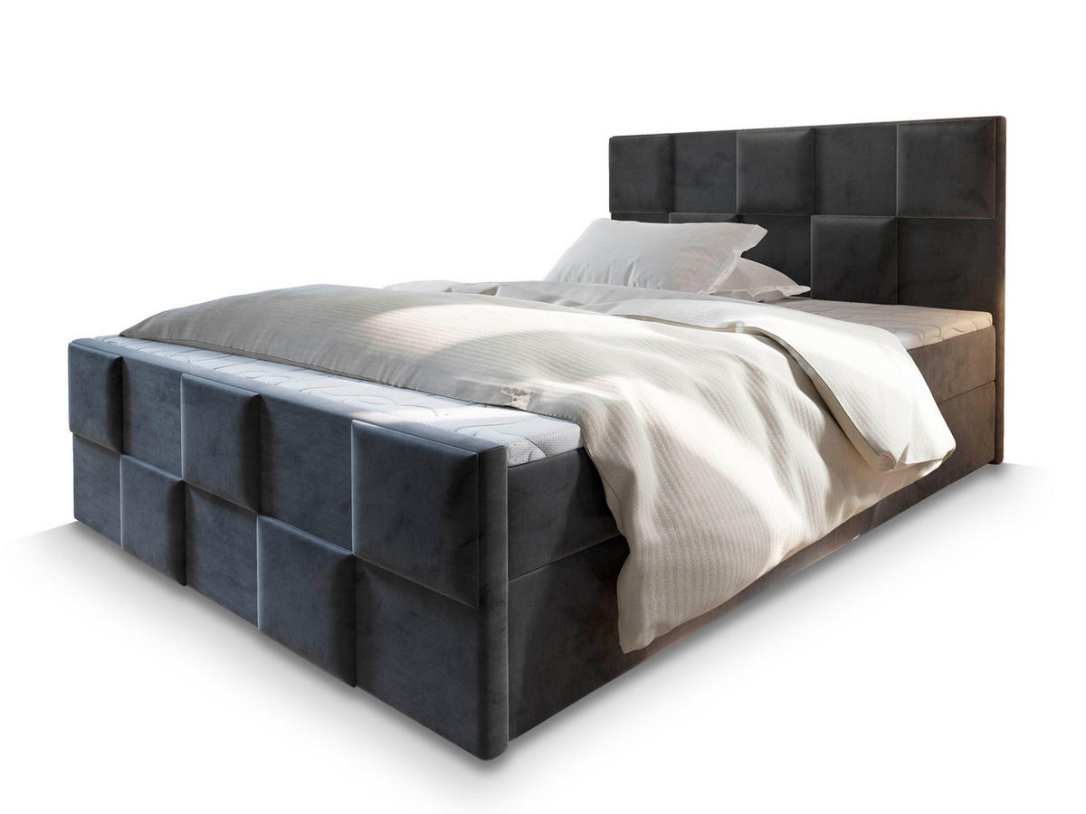 BOXBETT MONA 180x200 cm mit Matratze und Topper - Grau - Grau, Holz (180/200cm) - MASSENO