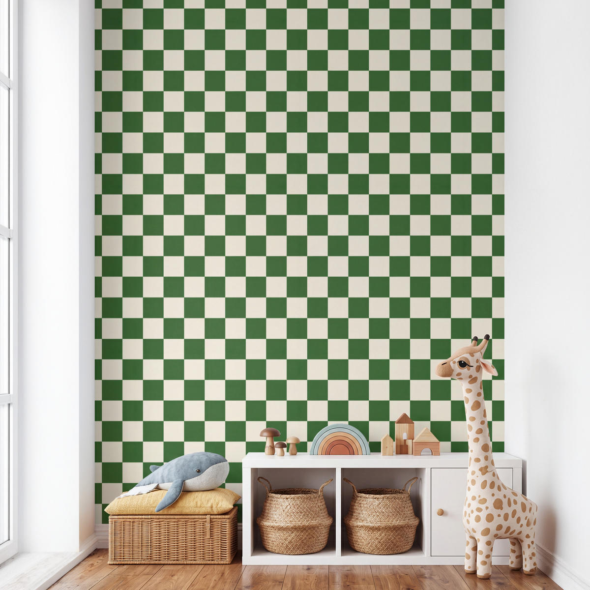 KINDERTAPETE - Schachbrett - Muster - Grün - 180x280 cm - Grün, Papier (180/280cm) - OnlyWow