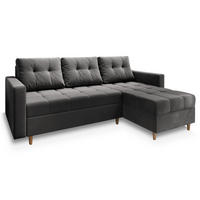 ECKSOFA MILO L Grau Plüsch-Stoff mit Schlaffunktion - Grau, Holz (220/140cm) - MASSENO