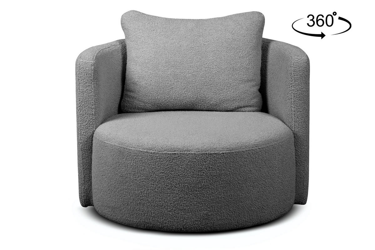 DREHSESSEL-SET RAGGI inkl. Sitzhocker, Boucle, dunkelgrau - Dunkelgrau, Textil (92/75/80cm) - KONSIMO®