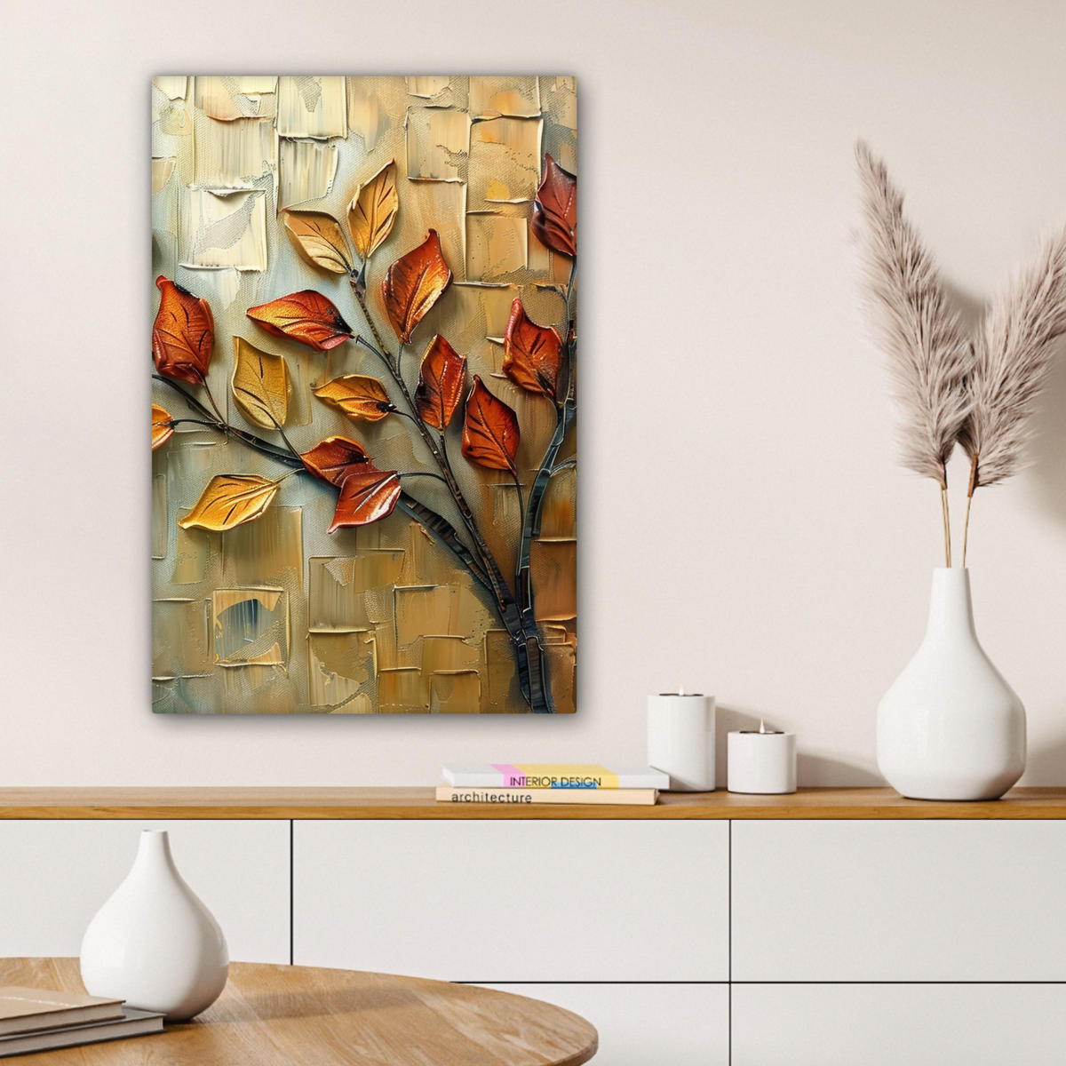 LEINWANDBILD Baum - Abstrakt - Natur - Kunst Wanddeko Schlafzimmer 60x90 cm - Goldfarben, Textil (60/90cm) - MuchoWow