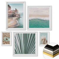 WANDBILDER 5er-Set - 50x50 cm & 20x30 cm & 40x60 cm Weißer Rahmen - Strandwellen Grashut - Weiß, Kunststoff (40/60cm) - ArtPrintCave