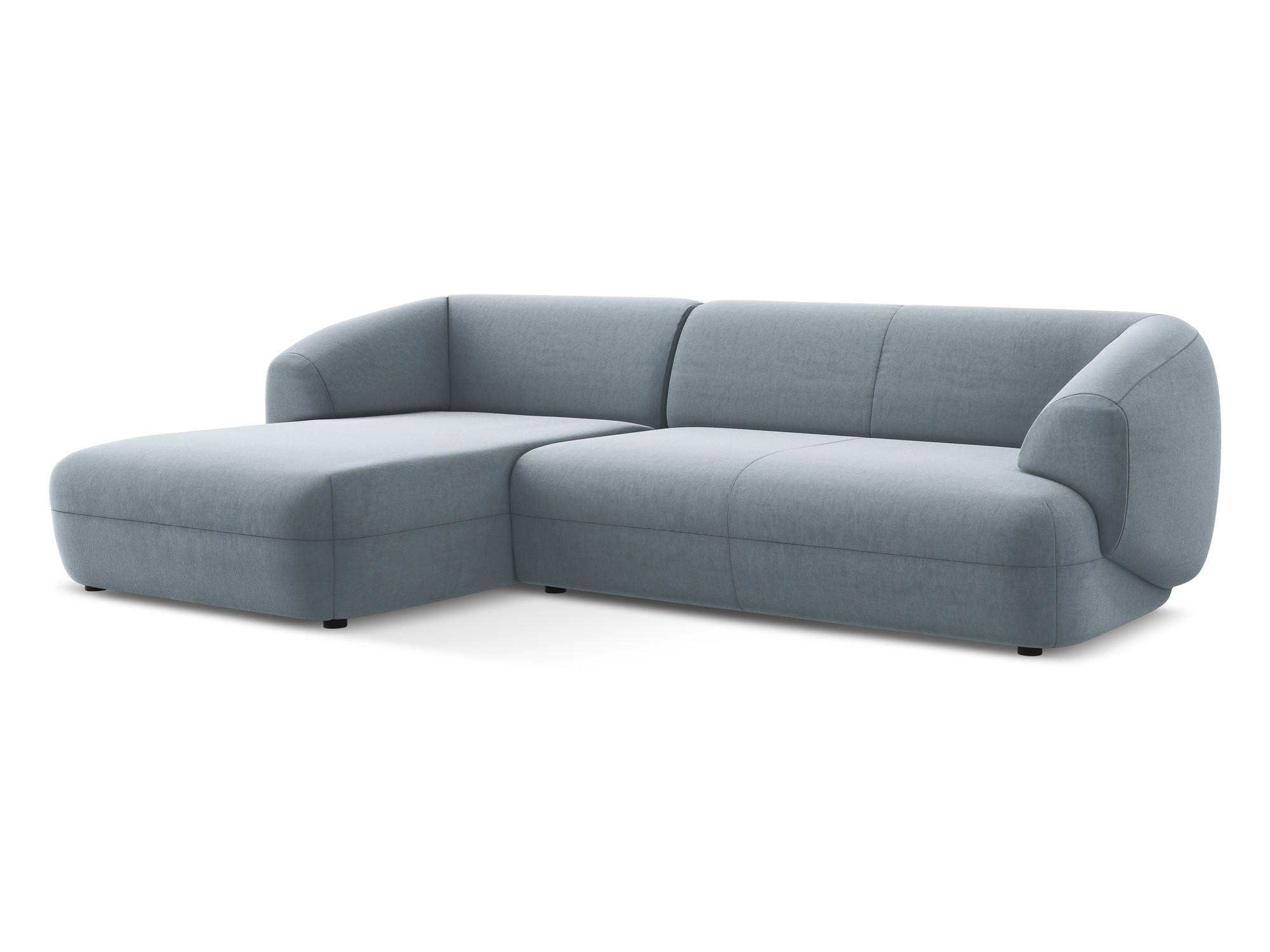 ECKSOFA Links Samt Stoff Blau - Blau/Schwarz, Kunststoff/Textil (156/280cm) - Makamii