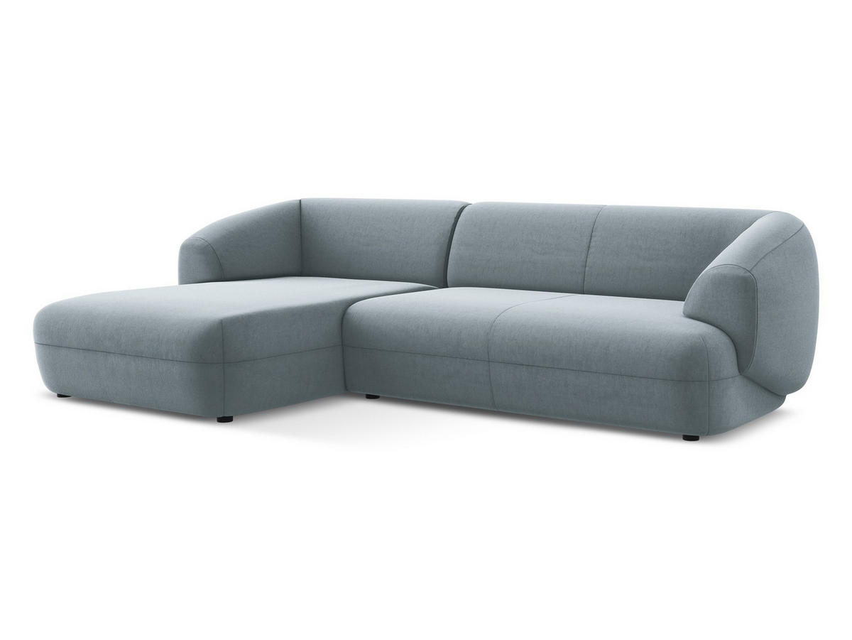 ECKSOFA Links Samt Stoff Blau - Blau/Schwarz, Kunststoff/Textil (156/280cm) - Makamii
