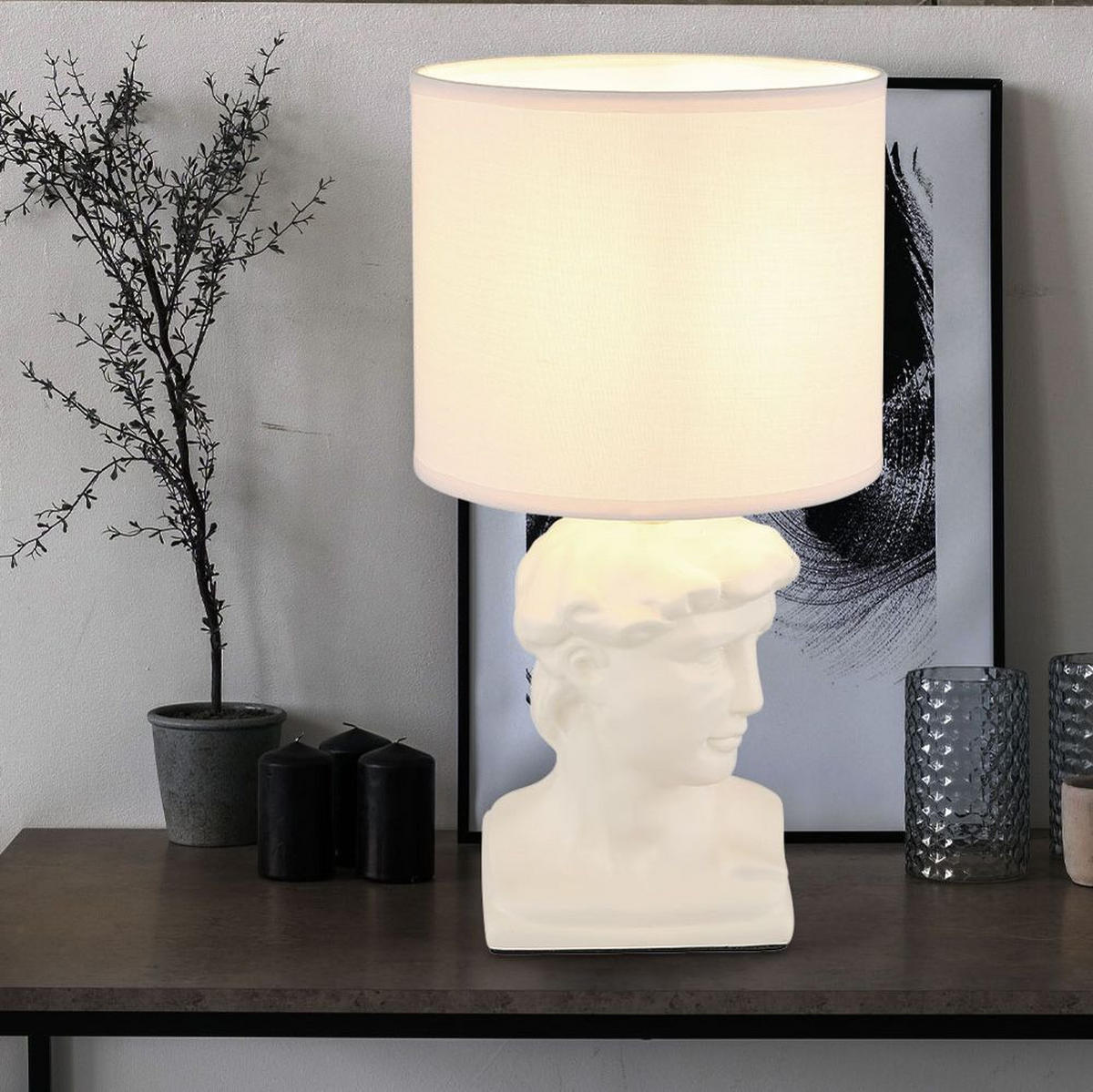 LED TISCHLEUCHTE Keramik Beige - Beige, Textil (17.5/17.5/33cm) - Globo Lighting