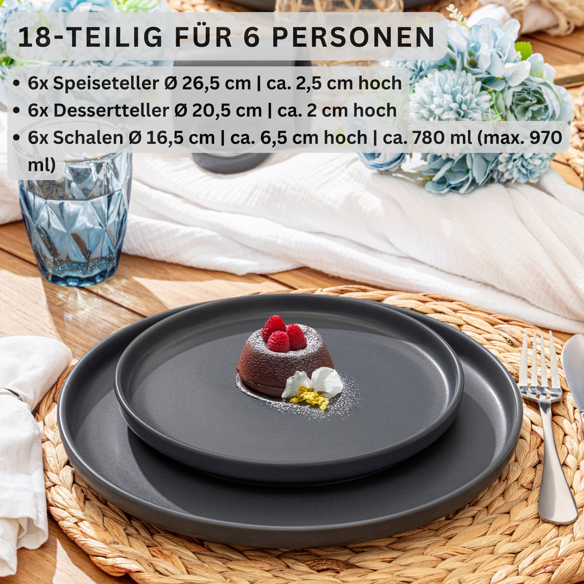 TAFELSERVICE LEEDS NIGHTSKY - 18 teilig aus Steingut - Dunkelgrau, Stein (26.5/6.4/26.5cm) - Sänger