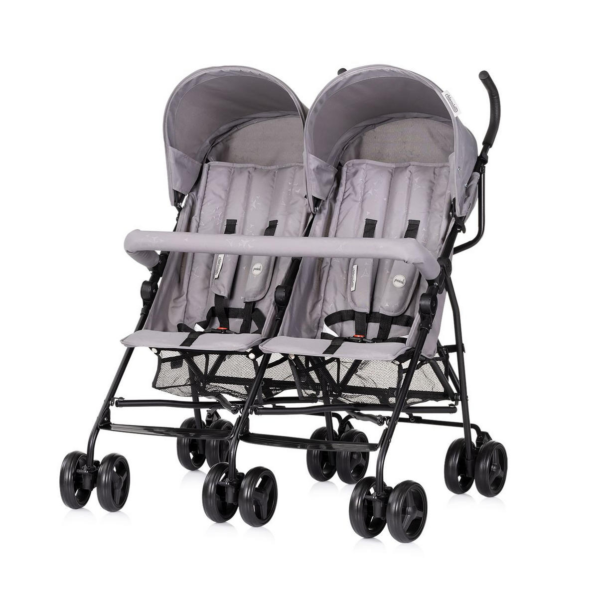 ZWILLINGSWAGEN Double Point grau klappbar Korb Sonnendach Frontbügel - Grau, Metall (64/87/99cm) - Chipolino