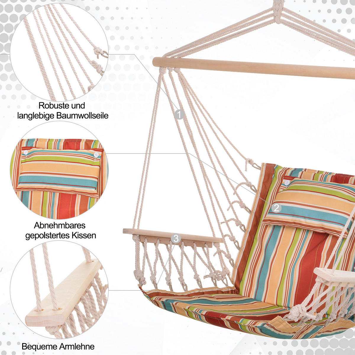 HÄNGESESSEL, Polyester, Mehrfarbig - Multicolor, Naturmaterialien/Holz (106/106/100cm) - Outsunny