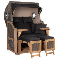 STRANDKORB Düne 2 Sitzer Teak PE Grey - Schwarz/Braun, Holz/Metall (125/170/80cm) - Mr. Deko