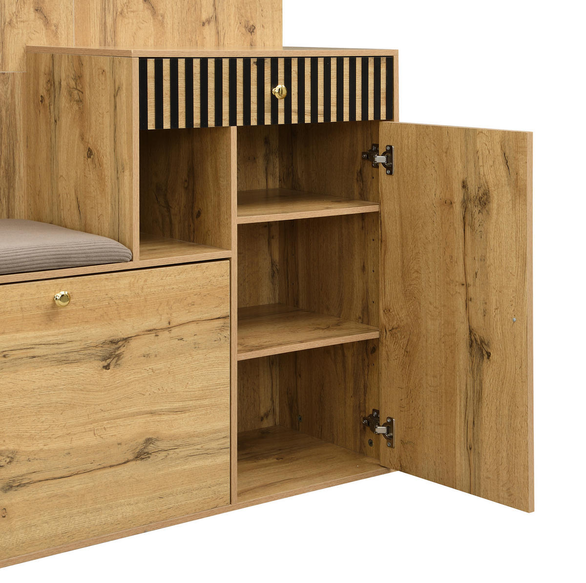 SCHUHSCHRANK aus MDF 110x37x185.5cm in Natur mit Spiegel - Naturfarben, Holzwerkstoff (110/185.5/37cm) - Modfu