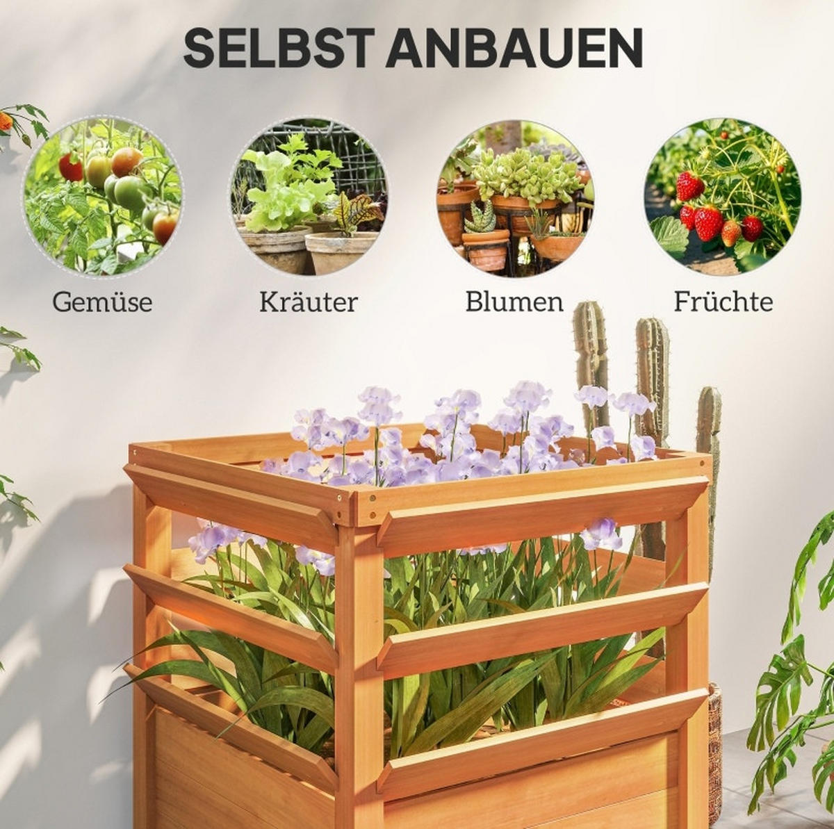 BLUMENKASTEN aus Fichtenholz 65x65x73 cm in Dunkelbraun mit Rankgitter - Dunkelbraun, Holz (65/73/65cm) - Modfu