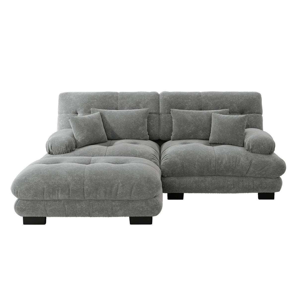 SOFA modular mit Ottomane Chenille Grey - Hellgrau, Kunststoff (145/220cm) - Meubliv