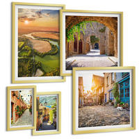 BILDER SET 5er Set - 50x50 cm & 20x30 cm & 40x60 cm Goldrahmen - Sommerlandschaften im Boho-Stil - Goldfarben, Kunststoff (40/60cm) - TULUP