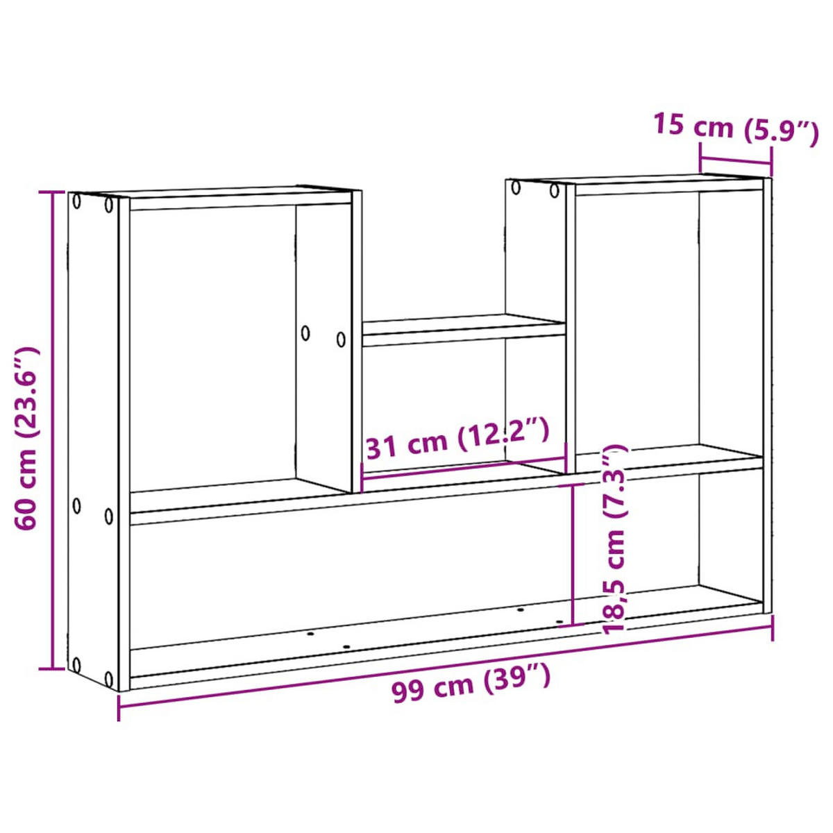 WANDREGAL Weiss 99/15/60 Cm Holzwerkstoff - Weiß, Holzwerkstoff (15/60/99cm) - vidaXL