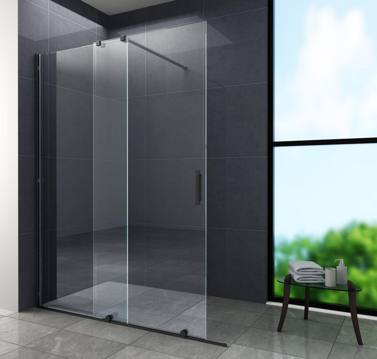 SCHIEBETÜR-DUSCHWAND TRAVERSO Schwarz 120 x 200 cm schwarze Ausführung 8 mm ESG - Schwarz, Glas (120/200cm) - Glasdeals