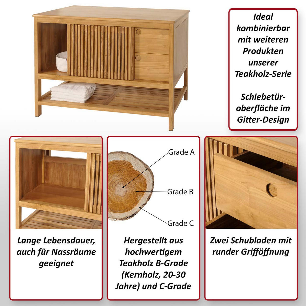 TEAK-KOMMODE Braun - Braun, Holz (106/81/55cm) - MCW