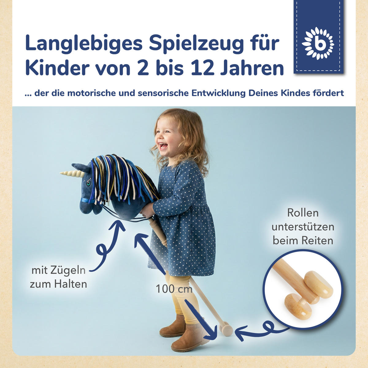 STECKENPFERD Einhorn Luna aus Holz - Blau, Textil (33/92cm) - Bieco Spielwaren