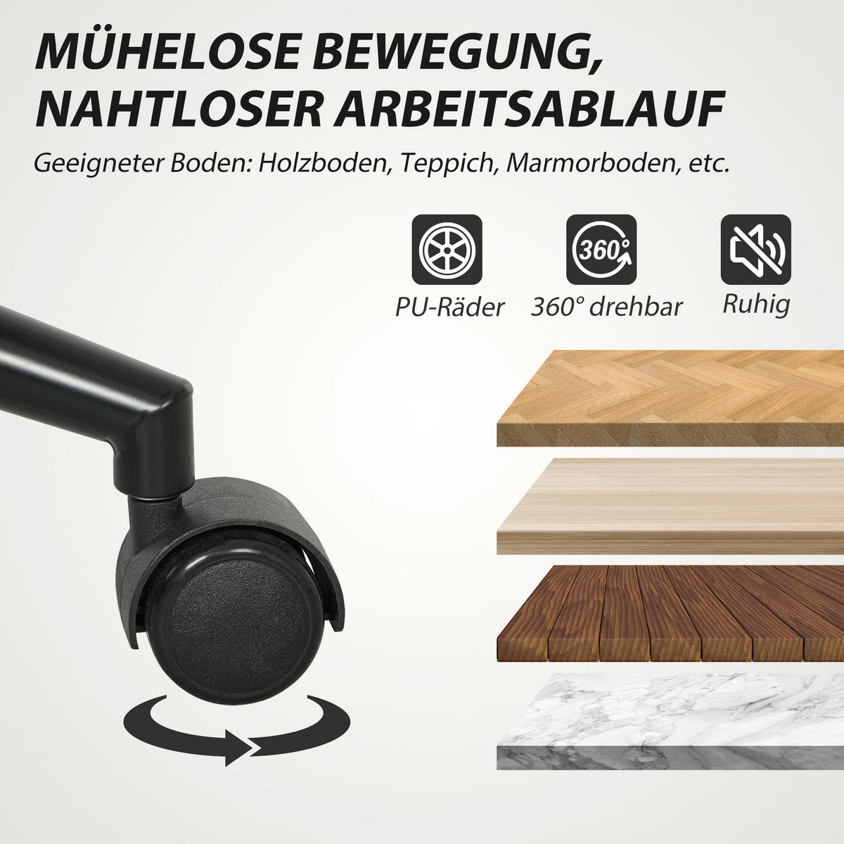 SCHREIBTISCHSTUHL höhenverstellbar Homeoffice Stuhl mit Bouclé-Optik, Cremeweiß - Creme/Schwarz, Textil/Metall (61.5/101/65cm) - HOMCOM