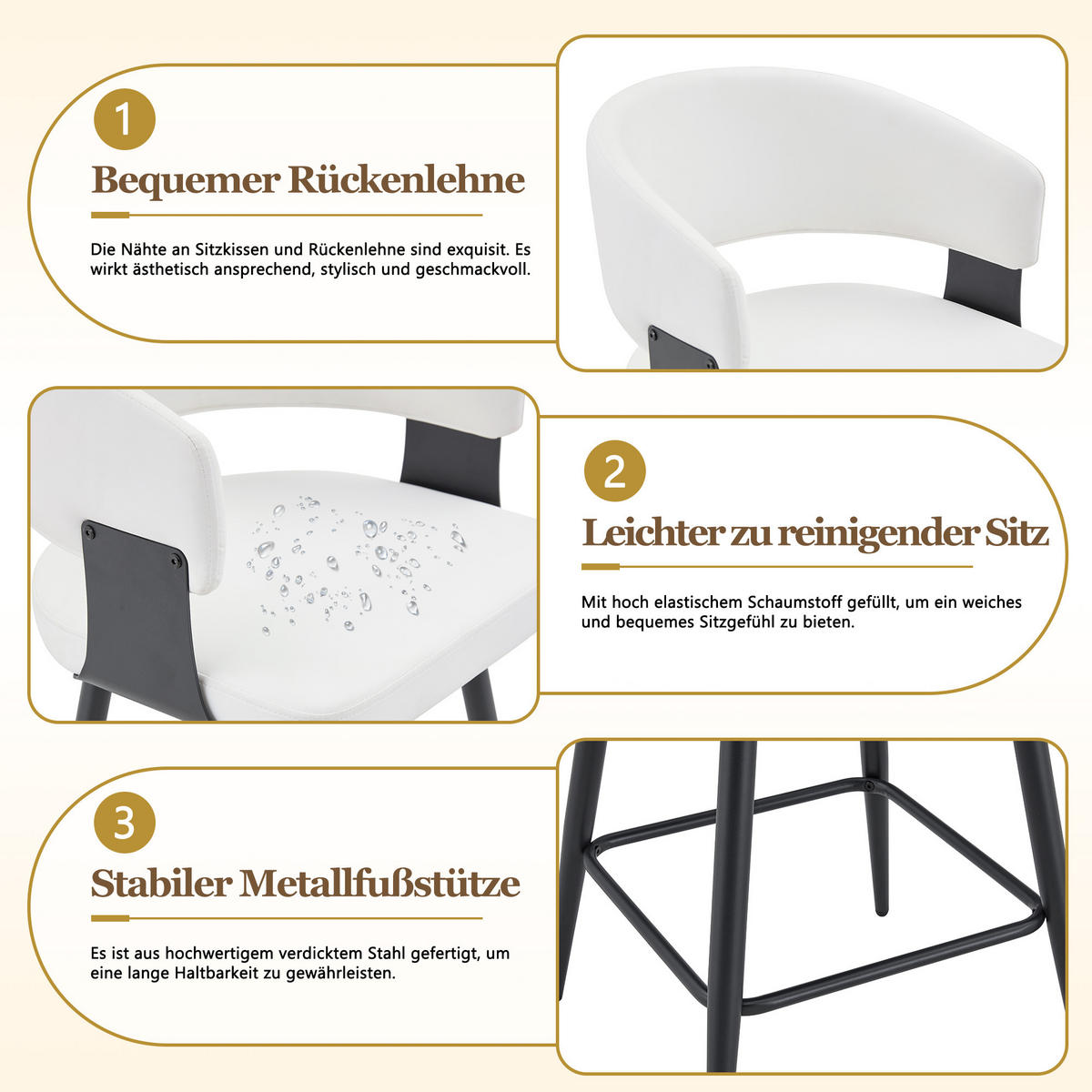 BARHOCKER DE-36675 2er-Set mit Kunstlederbezug und Metallgestell Schwarz - Weiß, Metall (47/94.5/46cm) - ComfortXL