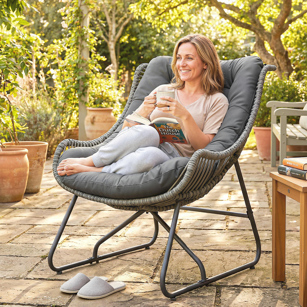 RATTANSESSEL Stahl PE-Rattan Dunkelgrau - Dunkelgrau, Textil/Metall (75/90/101cm) - Outsunny