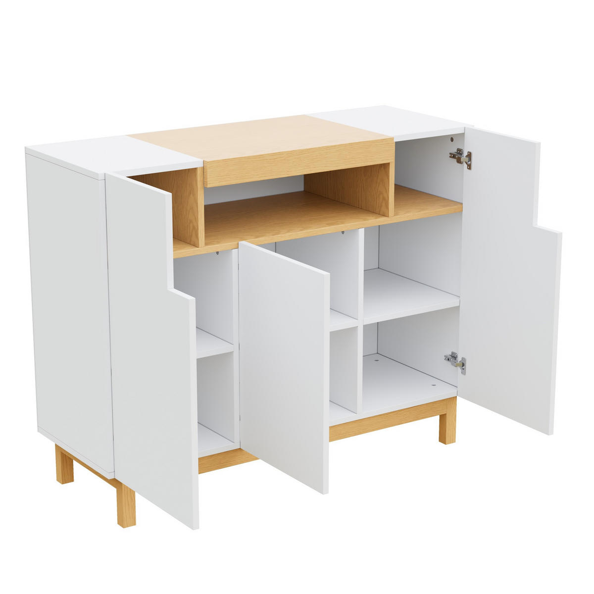 SIDEBOARD aus Spanplatte 120,5x42x96 cm Weiß mit 3 Türen und offenem Fach - Weiß, Holzwerkstoff (120/96/42cm) - IVMEU