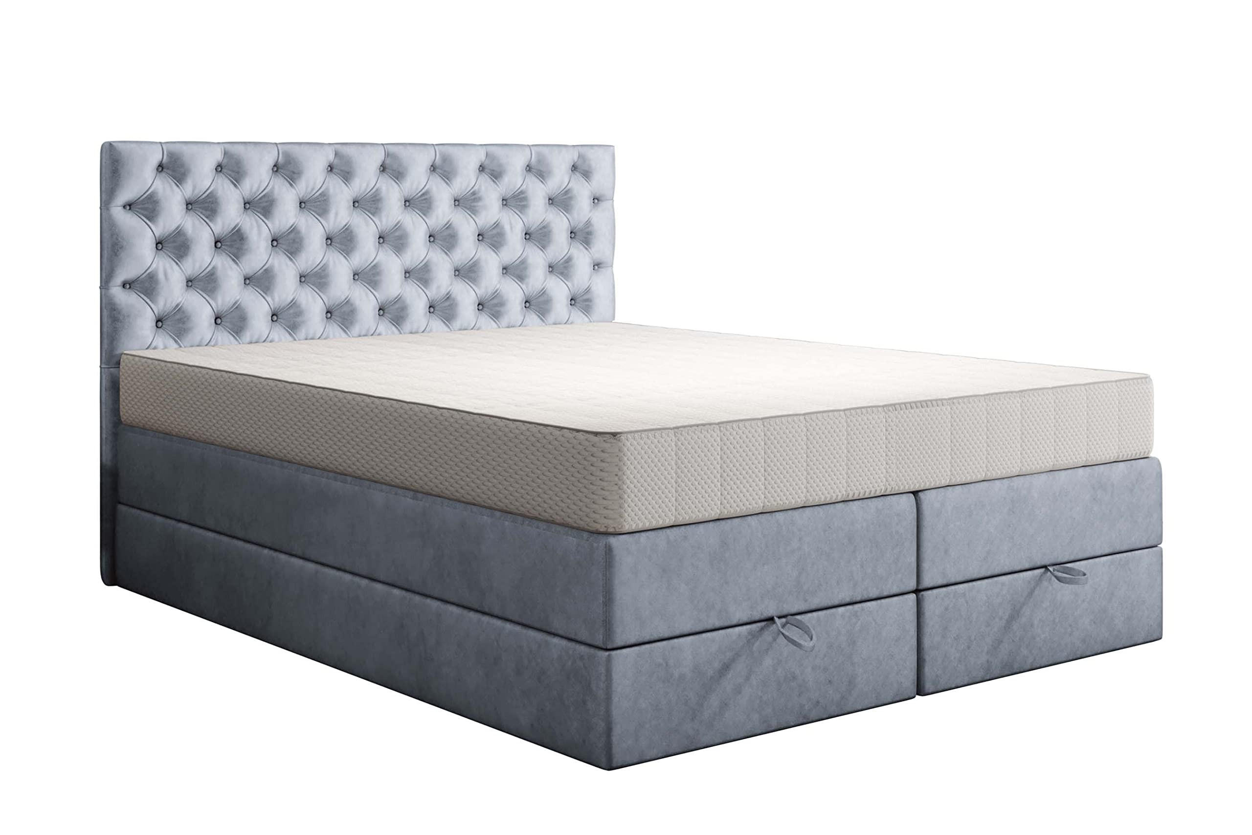 BOXSPRINGBETT 140 x 200 cm LUWR mit H3 Bonell, Bettkasten, Taschenmatratze, Chesterfield Kopfteil, Hellgrau - Hellgrau, Holz/Kunststoff (140/200cm) - Trada