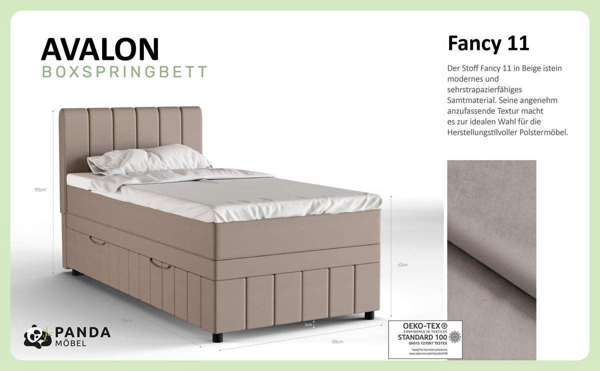 BOXBETT AVALON 100 x 200 cm mit Bettkasten und Topper - Beige - Beige, Holz - Panda Möbel