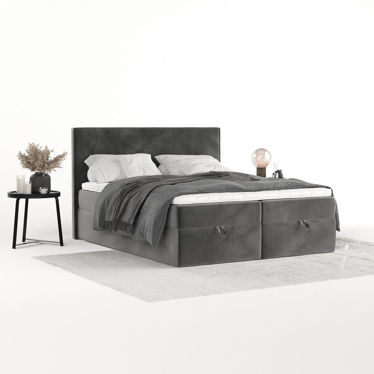 BOXBETT Velma 200/200 cm Grau im Kronos Stoff - Schwarz/Grau, Holz/Holzwerkstoff (200/200cm) - AltaBeds