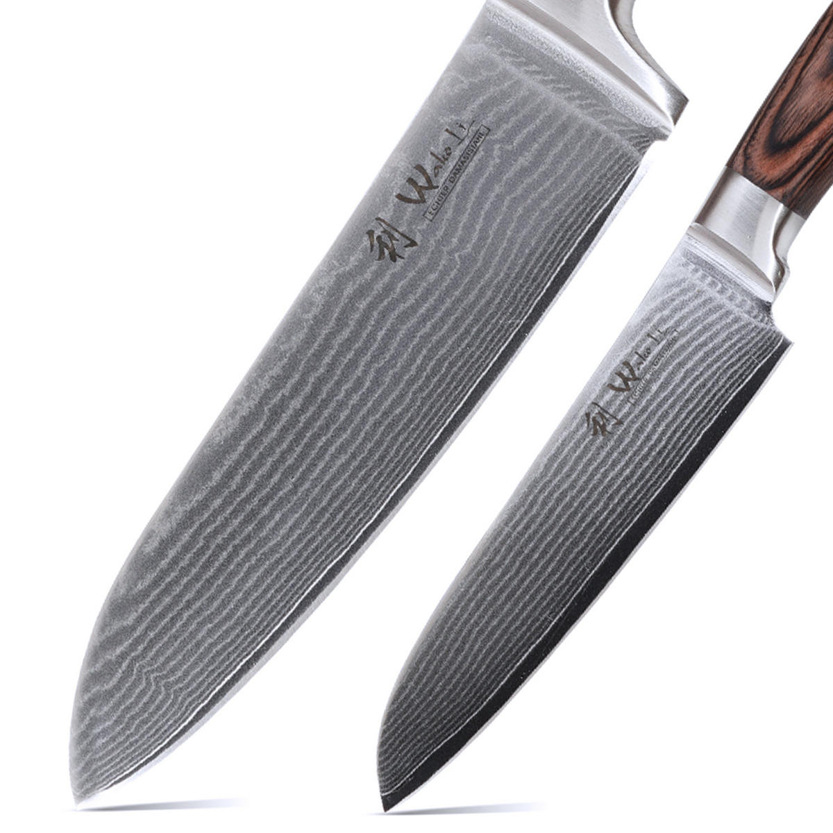 SANTOKU Damastmesser-Set I EDIB - Braun, Holz/Metall - Wakoli