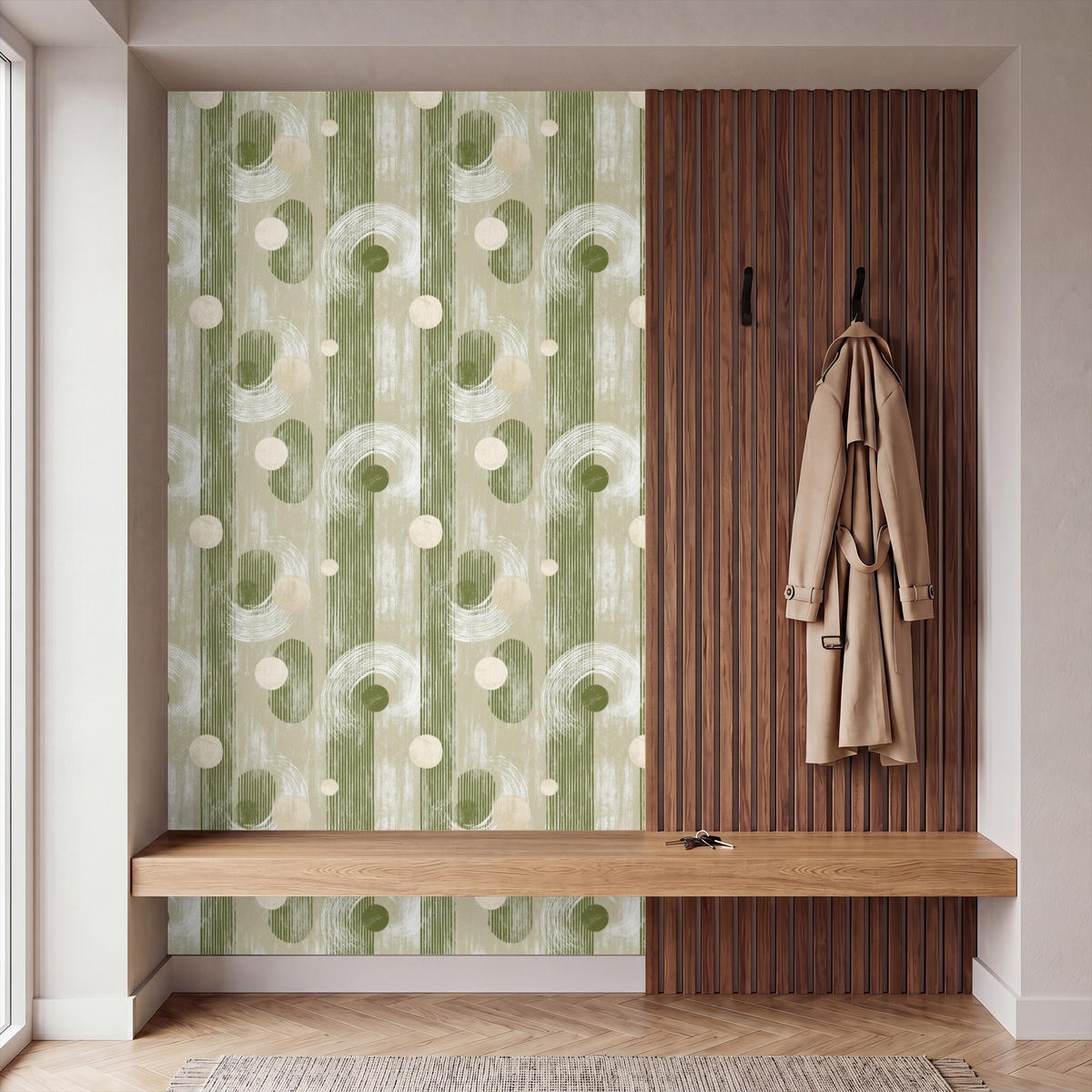 TAPETE - Künstlerisch - Modern - Grün - 120x200 cm - Olivgrün, Papier (120/200cm) - OnlyWow