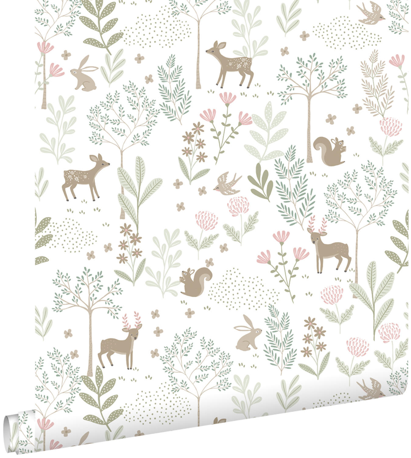 TAPETE Wald mit Waldtieren 53 cm x 10.05 m - Weiß, Papier (53/0.1cm) - ESTAhome