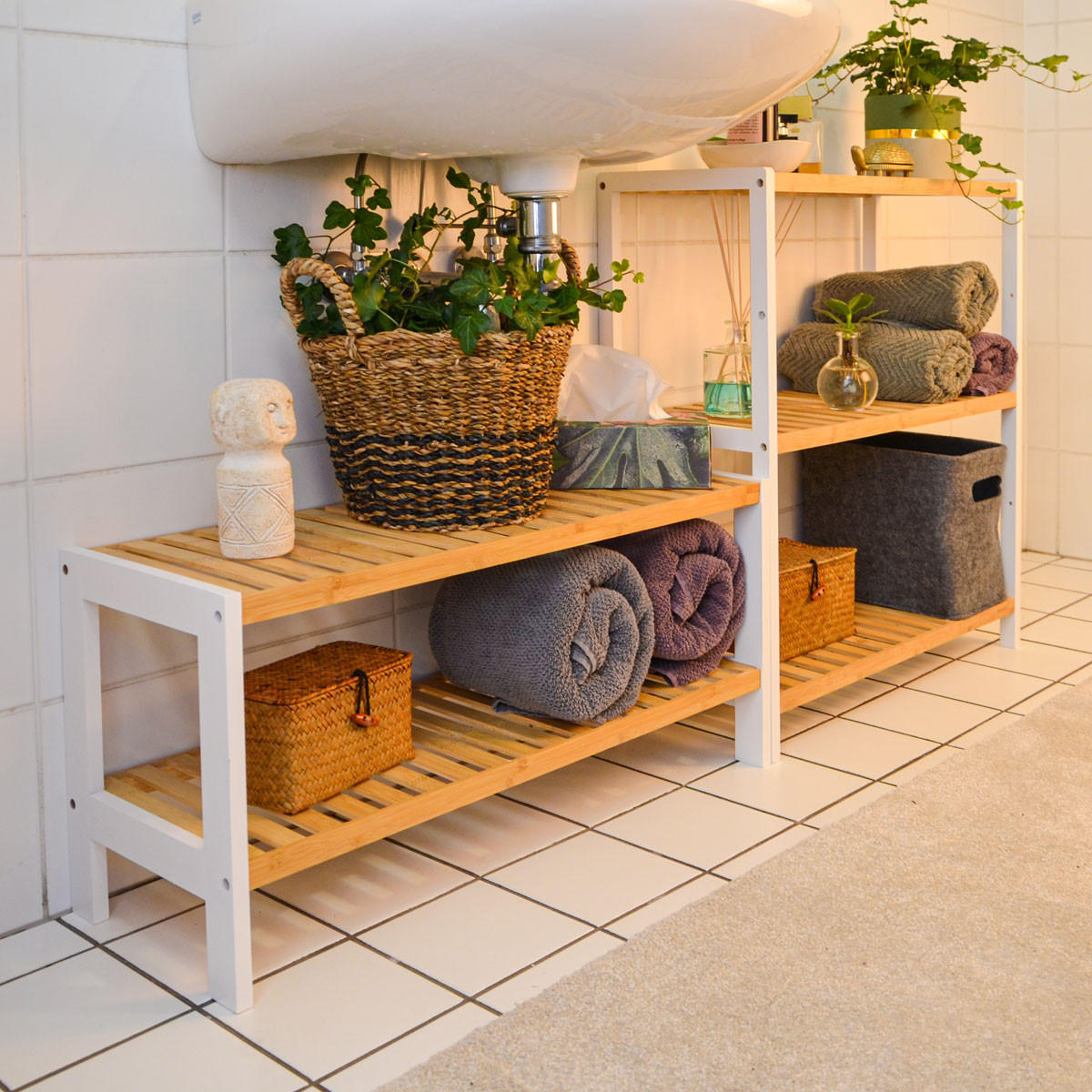 BAMBUS-SCHUHREGAL, 70/33/26 cm, Weiss - Weiß, Holz (26/33/70cm) - Dunedesign