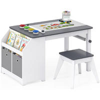 KINDERTISCH-SET mit Stauraum grau(2-tlg) - Grau, Holzwerkstoff (91/49.5/54cm) - COSTWAY