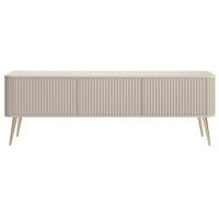 TV stolík Ovarlo sivobéžový s drážkovanými čelami 3-dverový 163/49/38 cm - zlatá/taupe, kov/kompozitné drevo (163.2/49.2/38cm) - Selsey