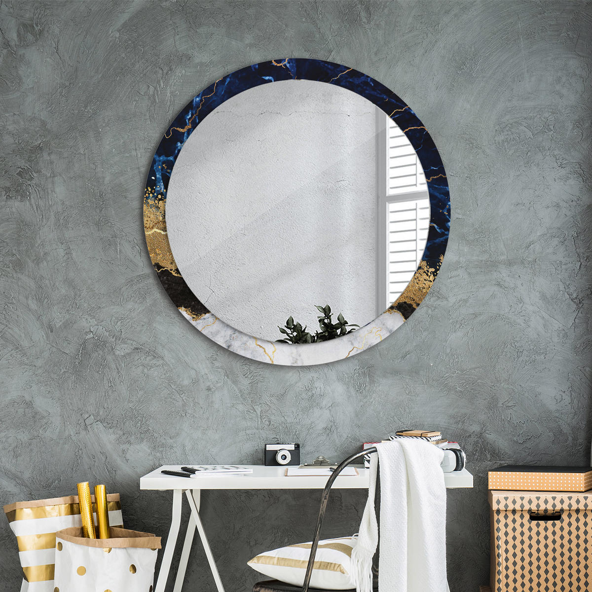 SPIEGEL Ø90 cm Rund mit Aufdruck - Goldfarben, Glas (90/90/0.4cm) - TULUP